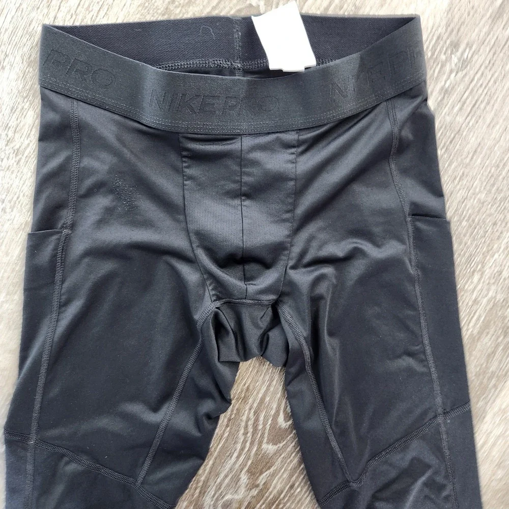 Nike Pro Dri-FIT Mens Black Compression Tights Training Leggings Size M Pockets